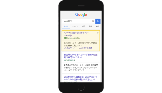 スマートフォンの検索結果での広告